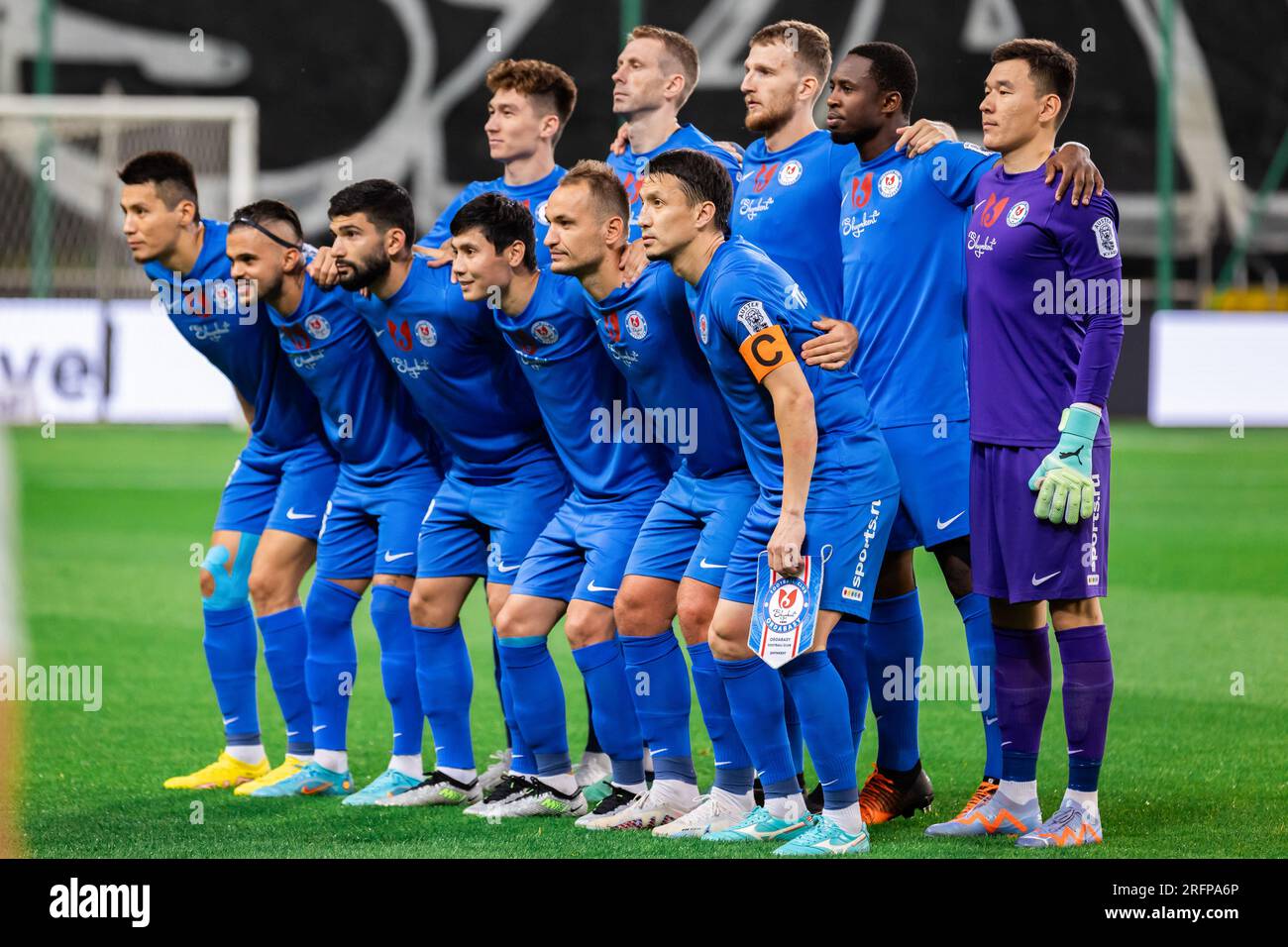 Warsaw, Poland. 03rd Aug, 2023. Team of FC Ordabasy pose for a group ...