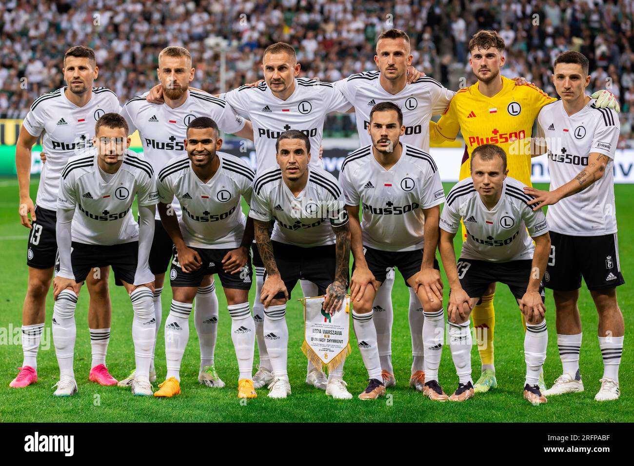 Warsaw, Poland. 03rd Aug, 2023. Team of Legia pose for a group photo during  the UEFA Europa Conference League second qualifying round match between Legia  Warszawa and FC Ordabasy Shymkent at Marshal