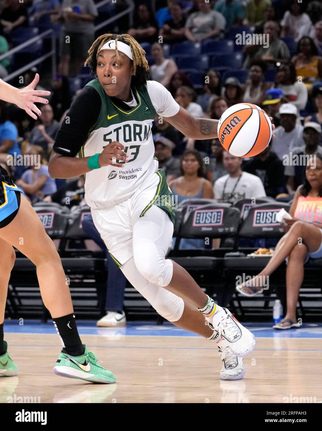 Seattle Storm's Jordan Horston drives to the basket during a WNBA