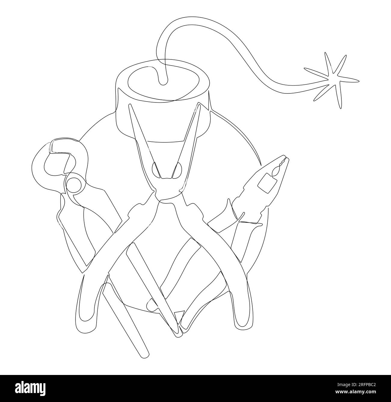 One continuous line of Bomb with Pliers. Thin Line Illustration vector