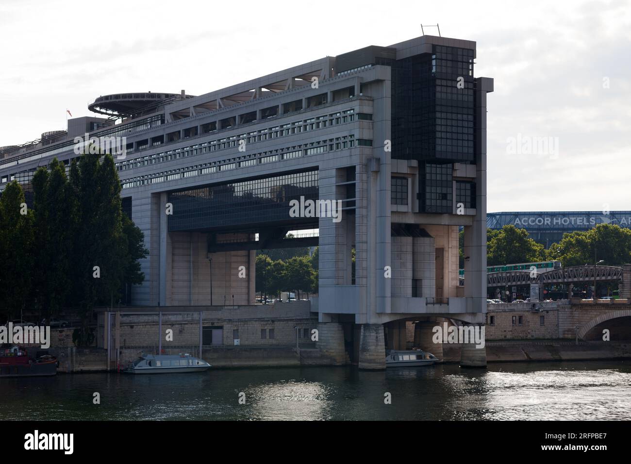 Paris, France - July 07 2017: Headquarters of the French Ministry of Finance and Economy in Bercy neighborhood extending over the Seine river in Paris Stock Photo