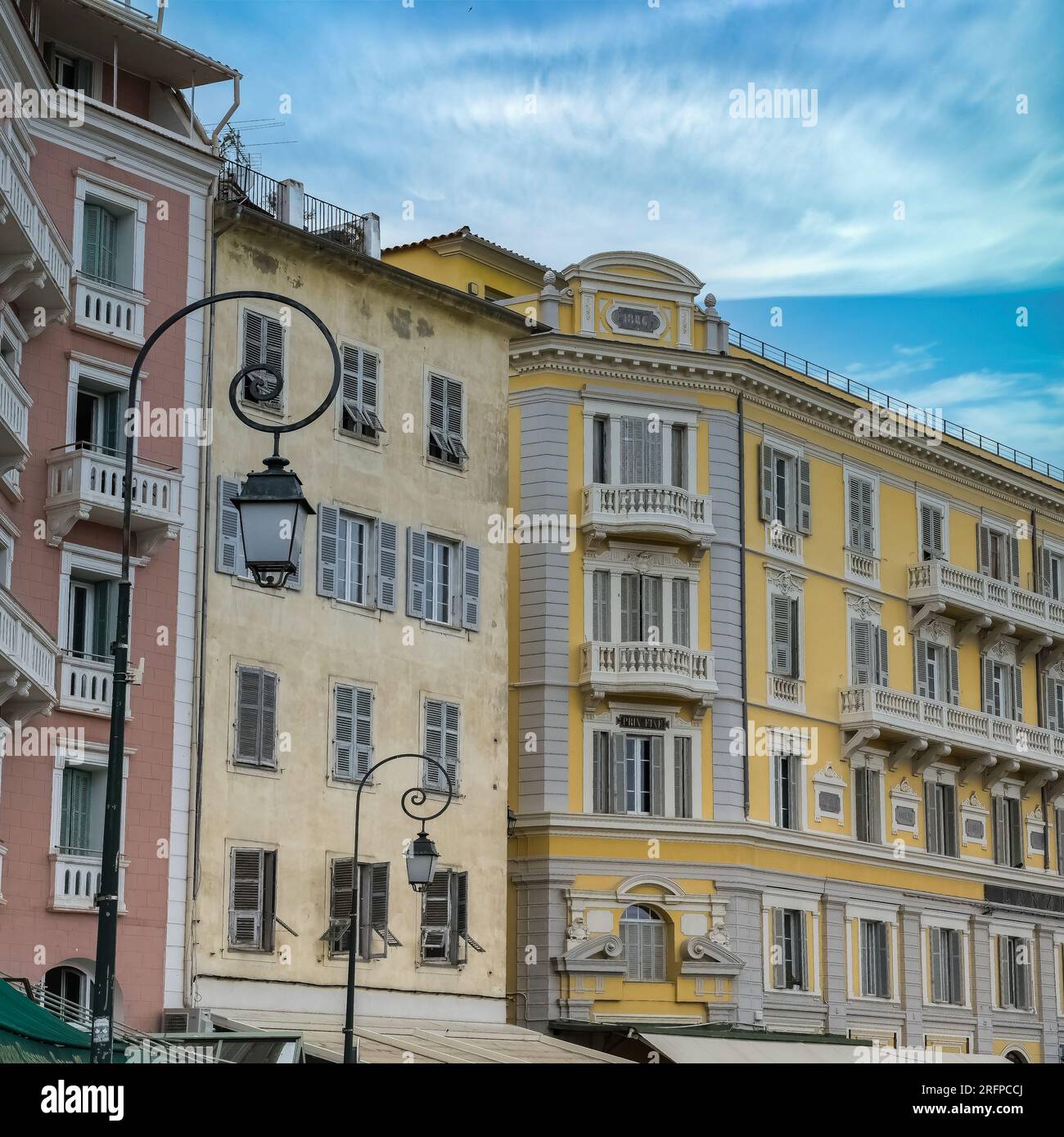 Corse, ancient colorful houses in Ajaccio, in the historic center Stock ...