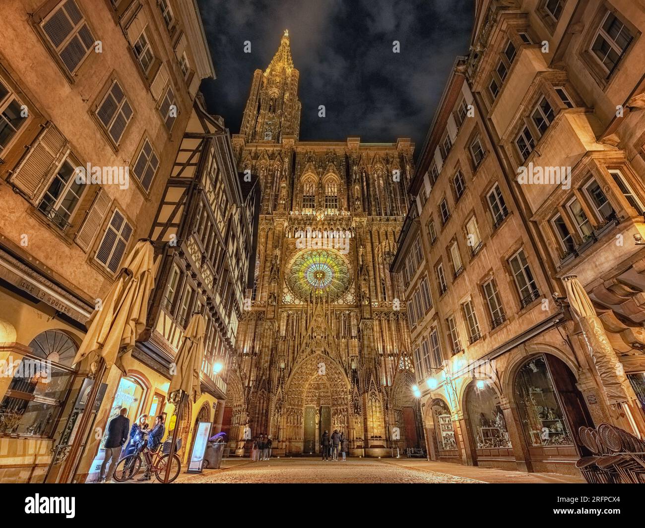Cathédrale Notre-Dame de Strasbourg at Night Stock Photo