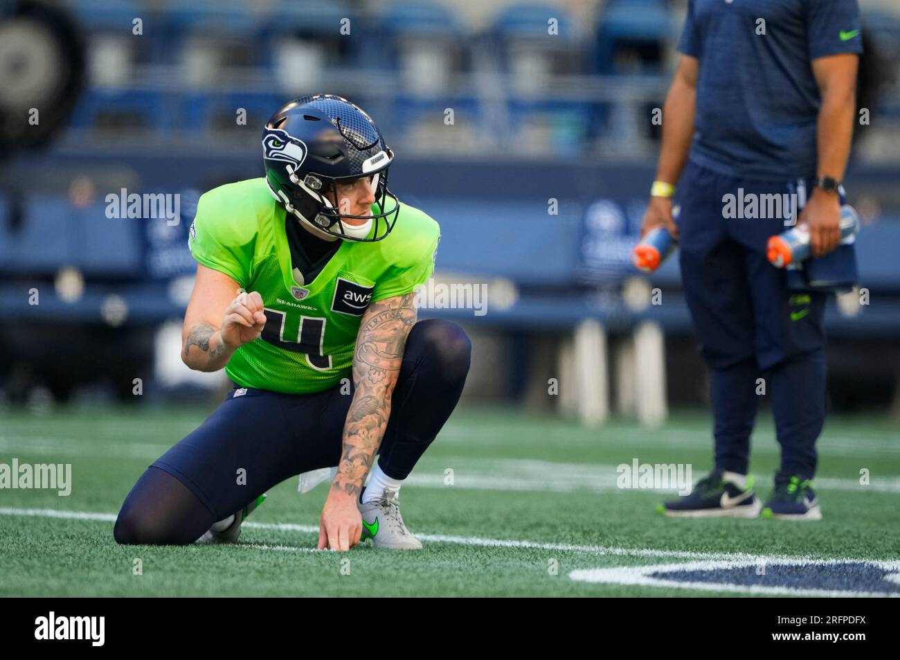 Seattle Seahawks punter Michael Dickson (4) punts before an NFL football  game against the Los Angeles Chargers , Sunday, Oct. 23, 2022, in  Inglewood, Calif. (AP Photo/Kyusung Gong Stock Photo - Alamy