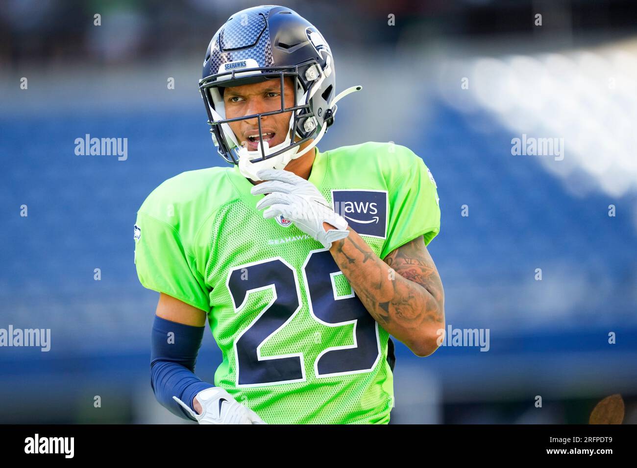 Seattle Seahawks cornerback Chris Steele looks on during the NFL