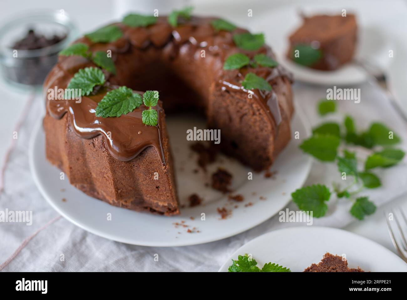 Chocolate bundt cake with chocolate ganache glaze Stock Photo Alamy