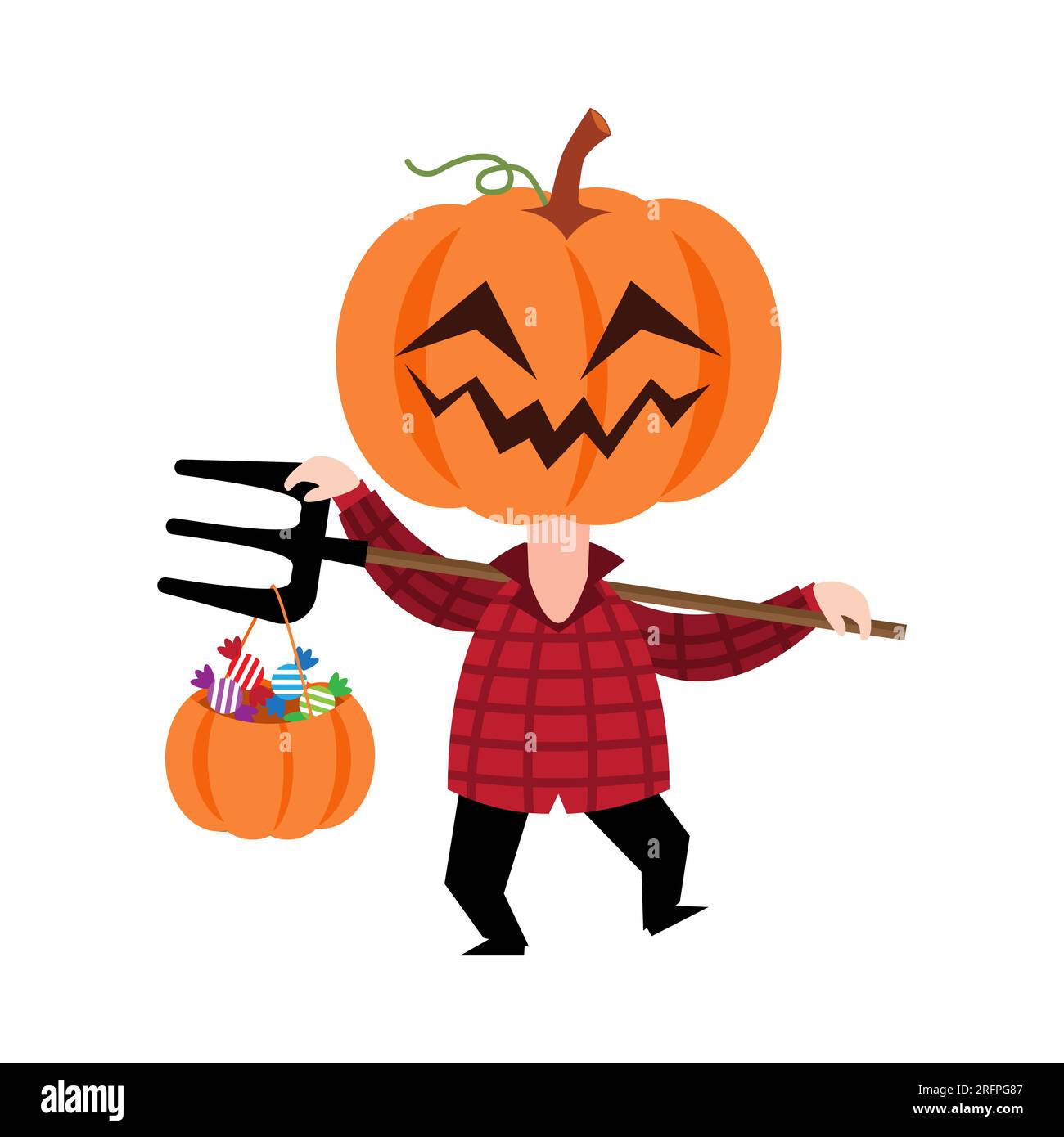 Scarecrow ghost with pumpkin head . Cute halloween cartoon characters . Vector . Stock Vector