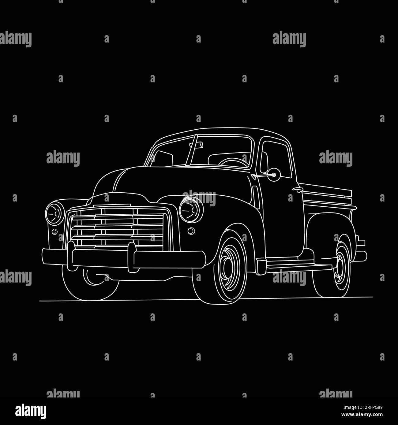 Classic Pickup truck. Line art truck. Vector and illustrations. Stock Vector