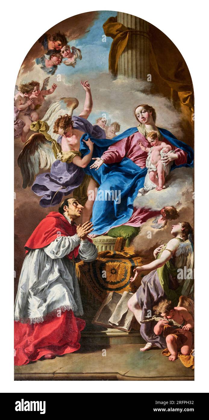 S. Carlo Borromeo  adota la Vergicam-  - olio su tela - Giovan Battista Pittoni - 1738 - Brescia, chiesa di Santa Maria della Pace Stock Photo