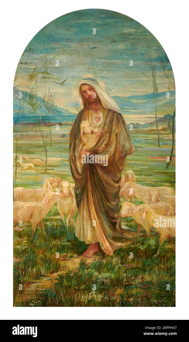 San Giovanni Battista   - olio su tela - Giuseppe Ronchi  - 1901  - Brescia, chiesa di Santa Maria della Pace Stock Photo