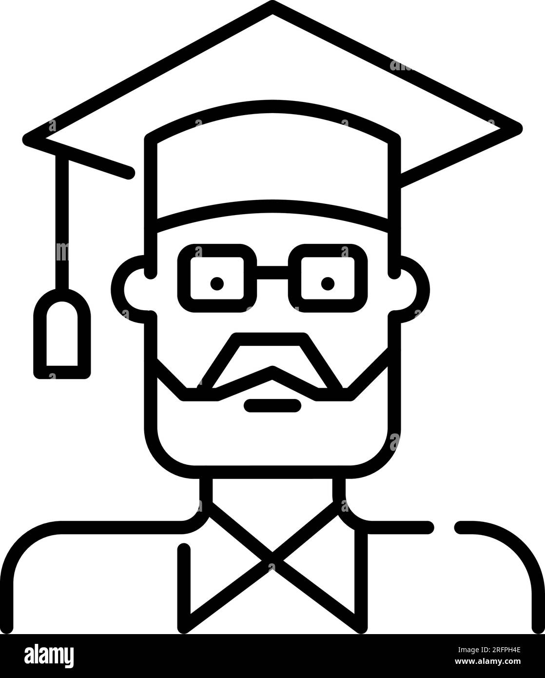Older man graduating from college. Wearing mortar and gown. Senior citizens higher education. Pixel perfect, editable Stock Vector
