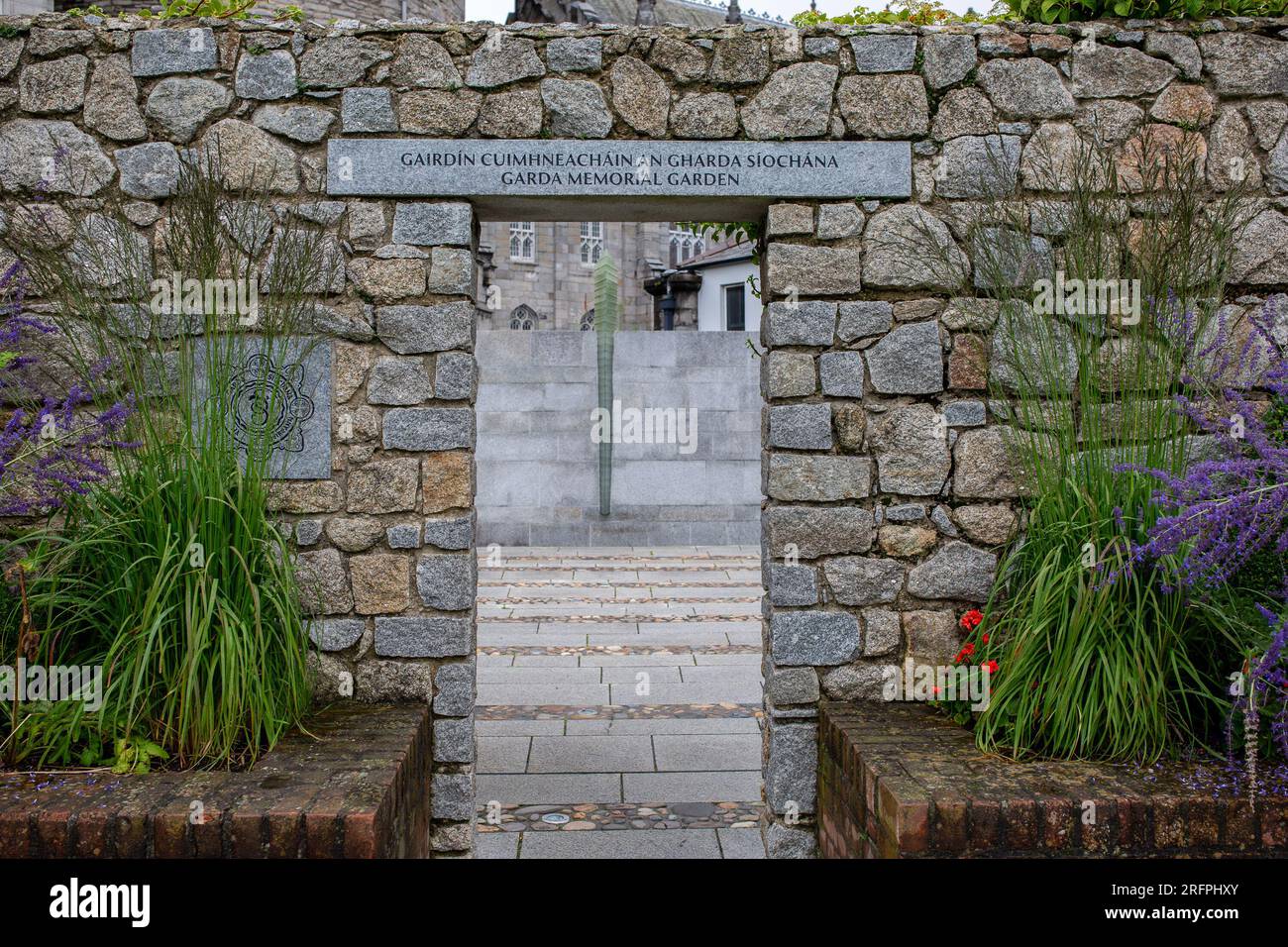 Dublin, Ireland - July 23rd 2023: Garda memorial gardens at Dublin Castle Stock Photo