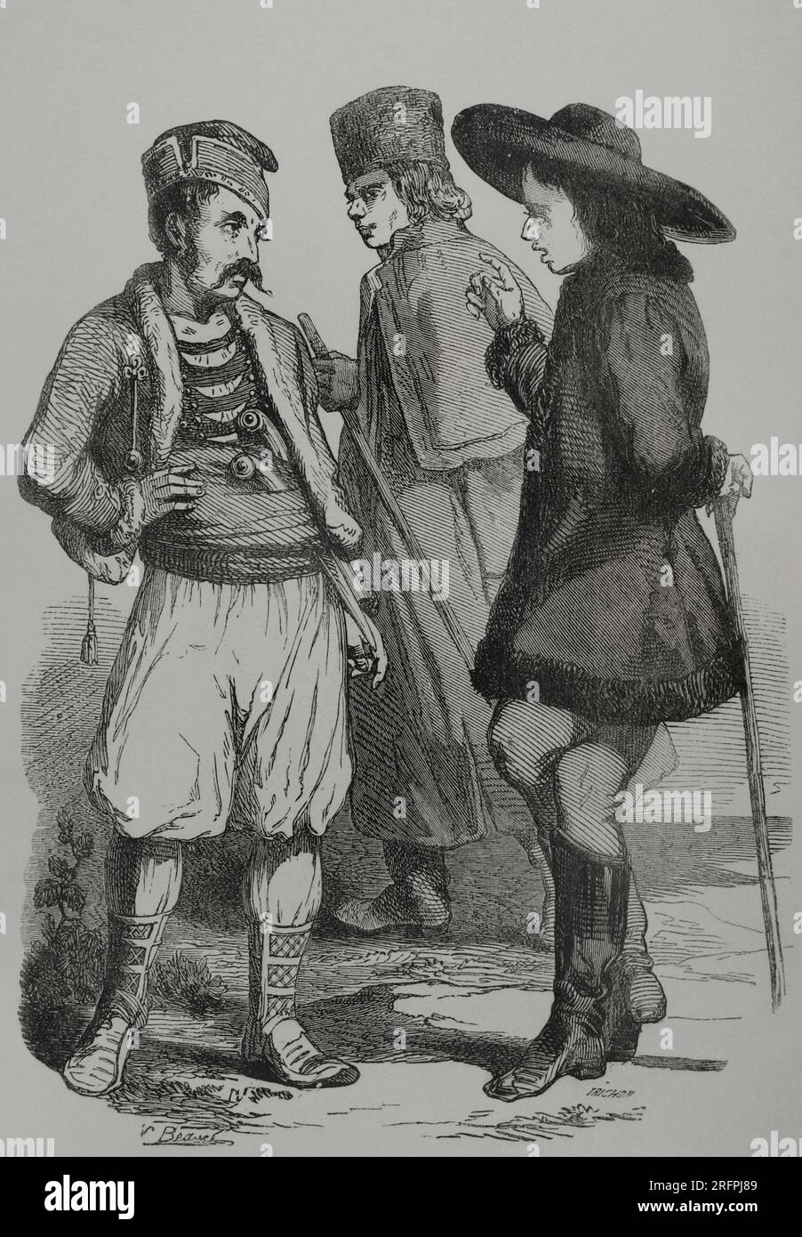 A Serb a Croat and a German Engraving by Trichon quot Los Héroes y las