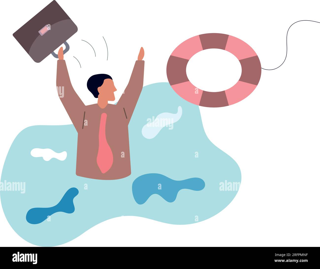 Help in crisis, life saver, rescue or business support, safe and security aid to solve problem, emergency lifebuoy concept.flat vector illustration. Stock Vector