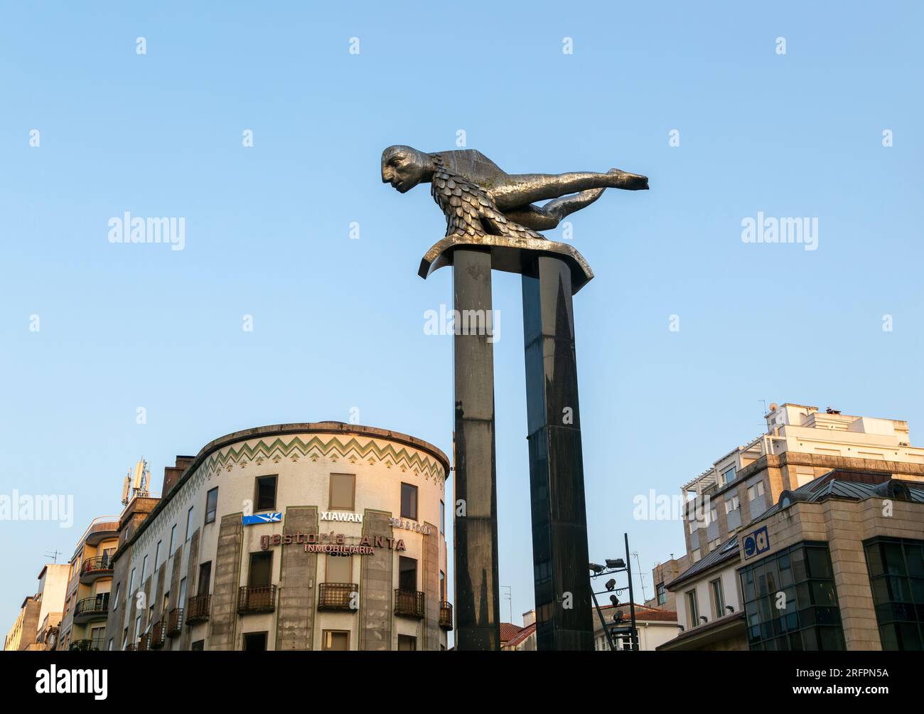 El Sireno sculpture, The Merman, by Francisco Leiro 1991, Praza Porto do Sol, city centre of Vigo, Galicia, Spain Stock Photo