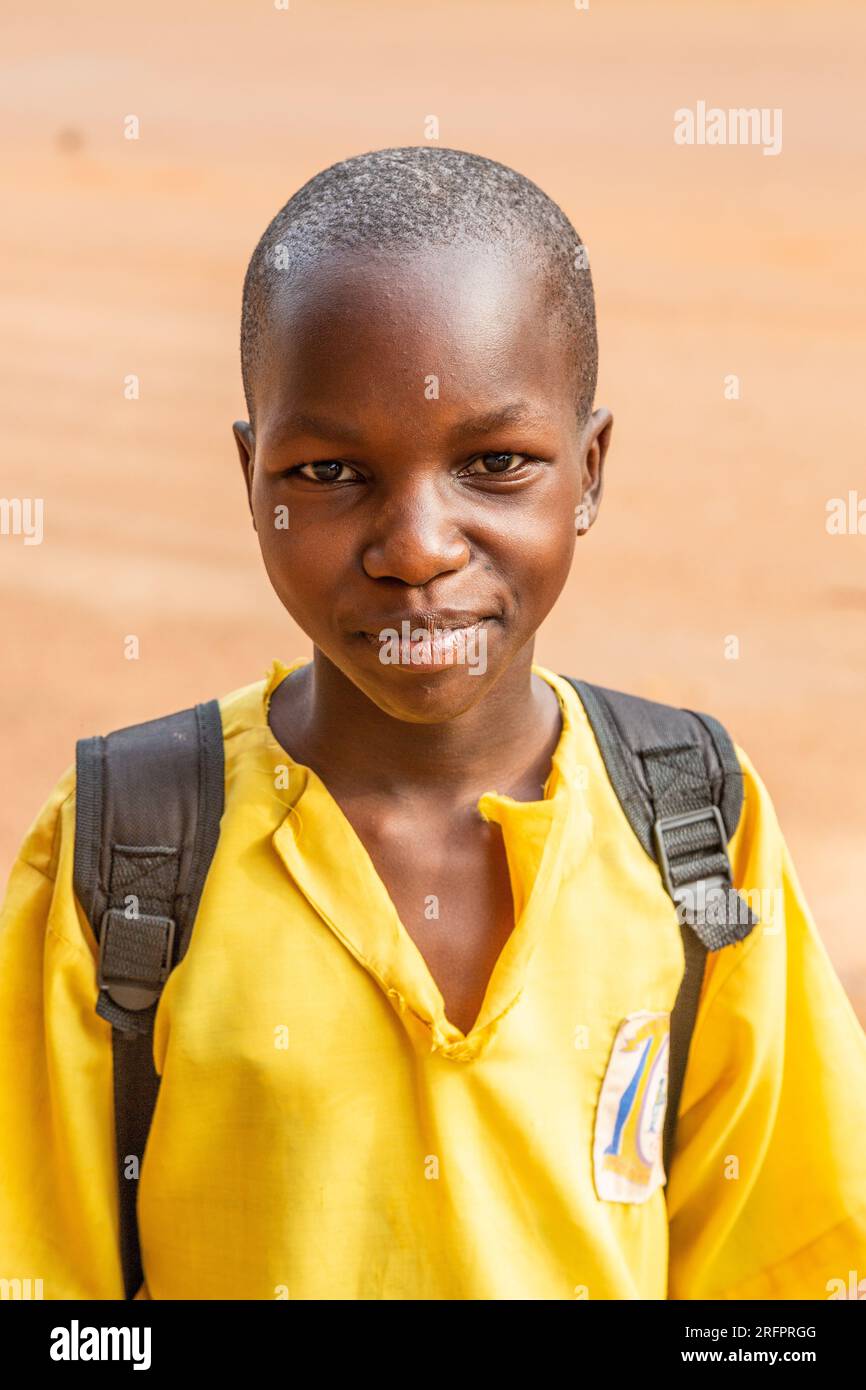 Portrait of a young schoolboy on a street in Jinja, Uganda. Stock Photo