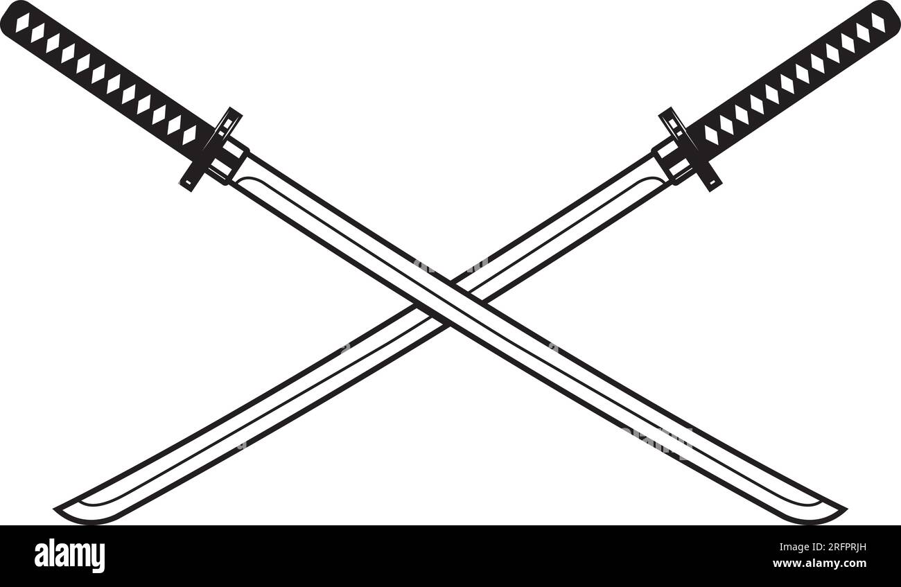 Set of the katana swords. Samurai and ninja weapon in retro style ...
