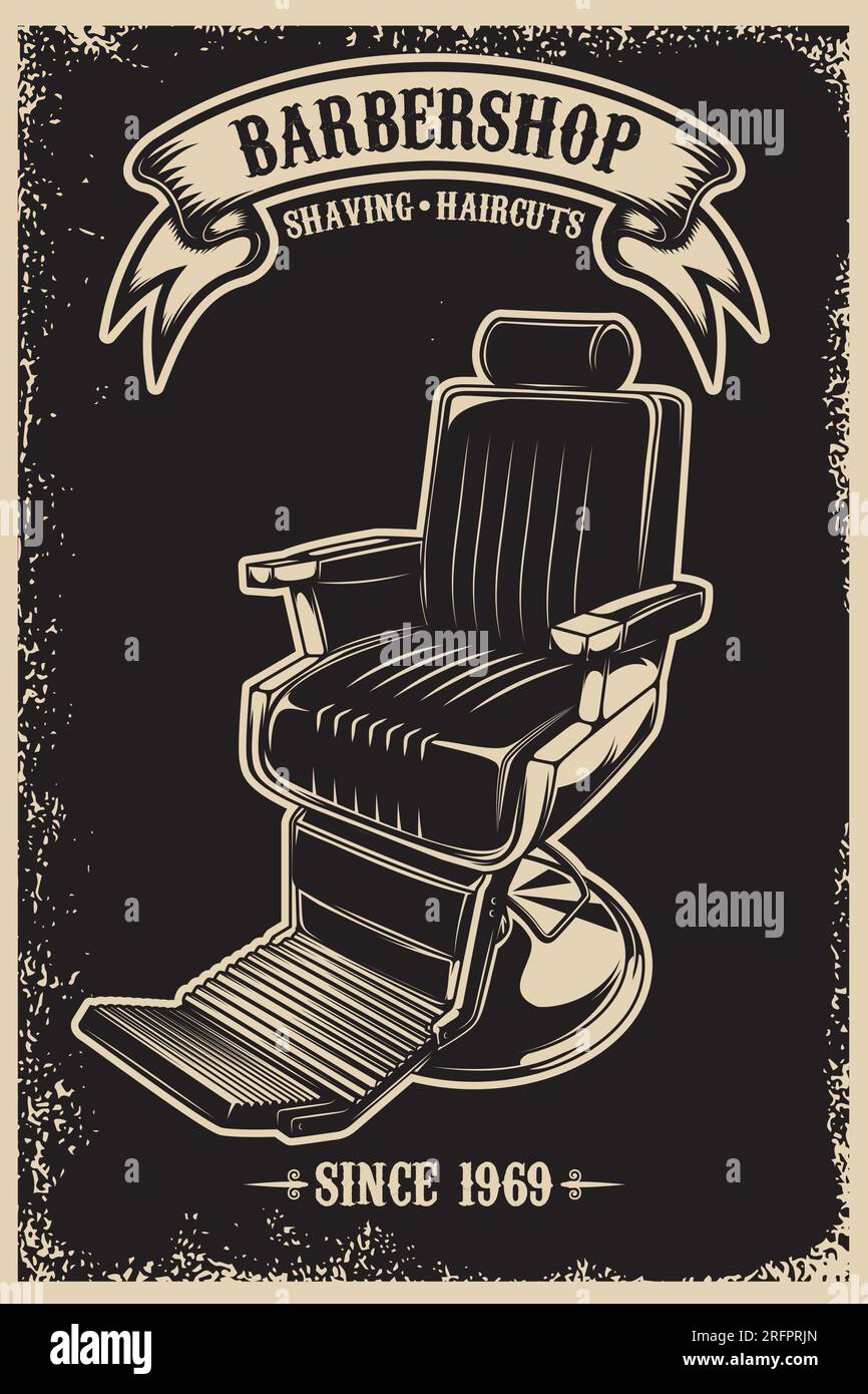 Vintage style poster with a classic barber chair illustration. Perfect for adding a touch of nostalgia and charm to your space. Stock Vector