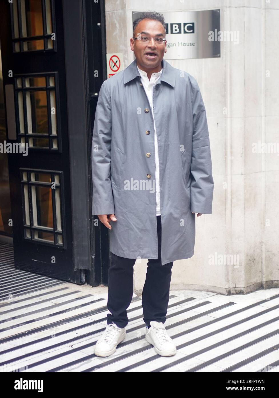 Krishnan Guru-Murthy outside Wogan House in London, after he was