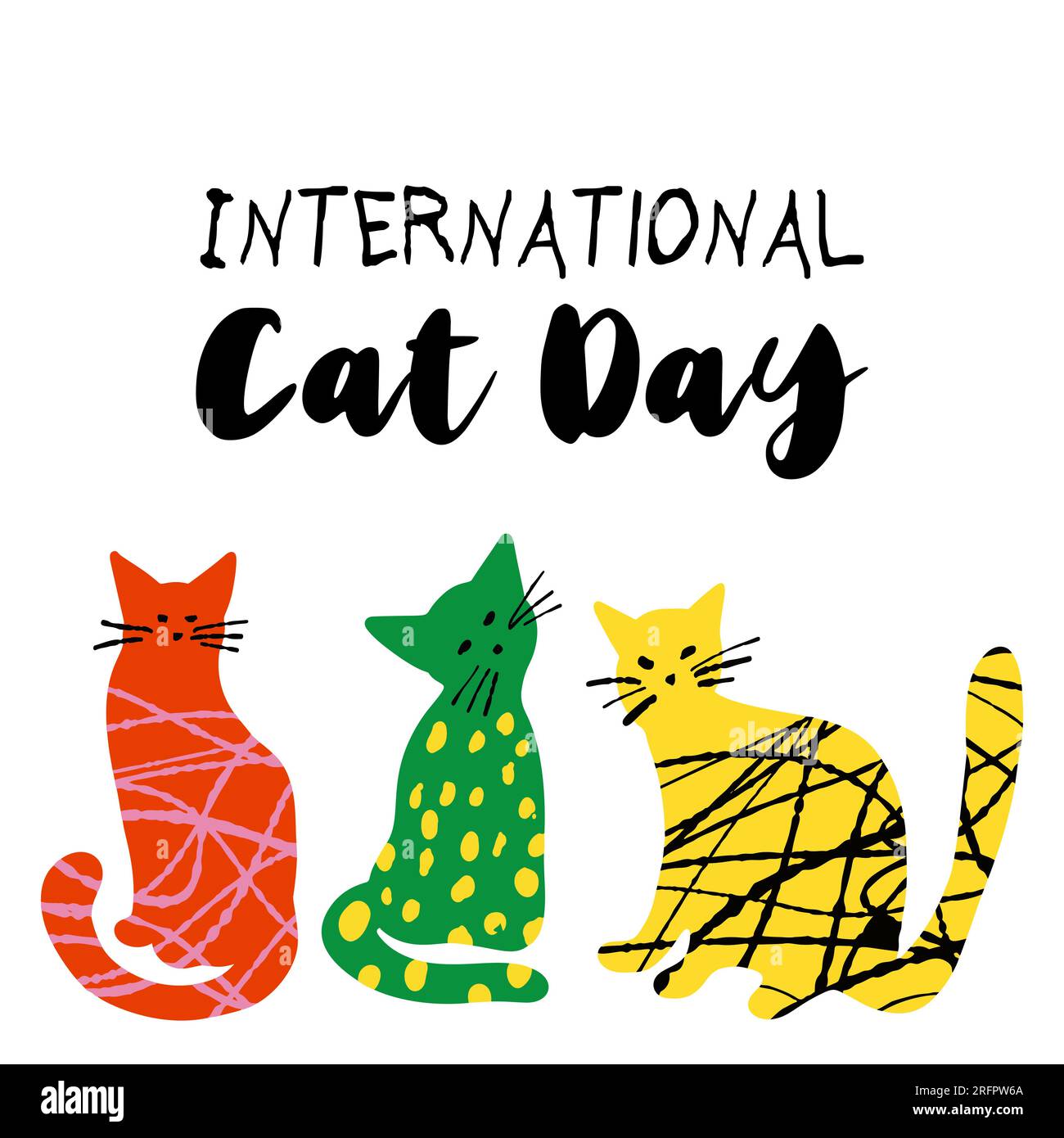 International Cat Day illustration with textured colorful cute cats ...