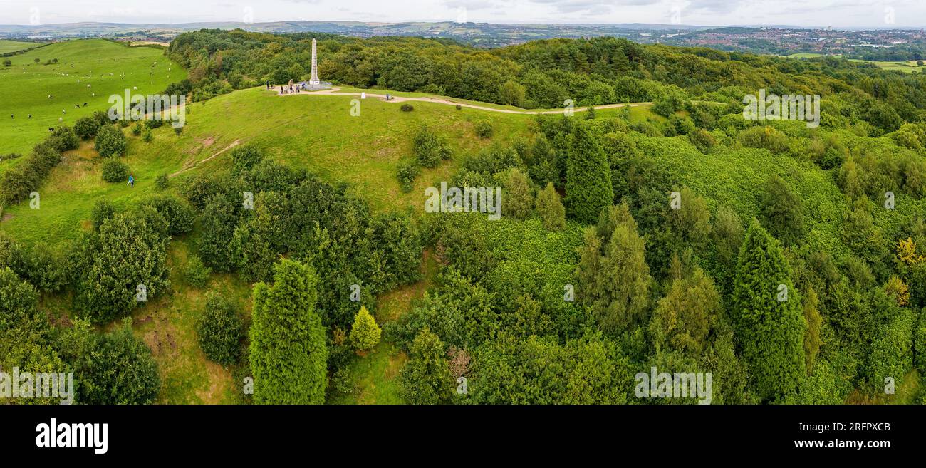 Aerial photo of Tandle Hill country park in Royton, Oldham. Manchester England. Stock Photo