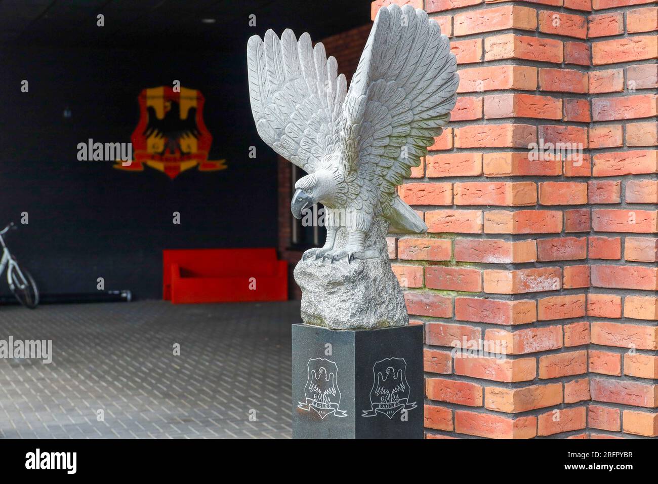 Stadium de Adelaarshorst of Eredivisie club Go Ahead Eagles with statue