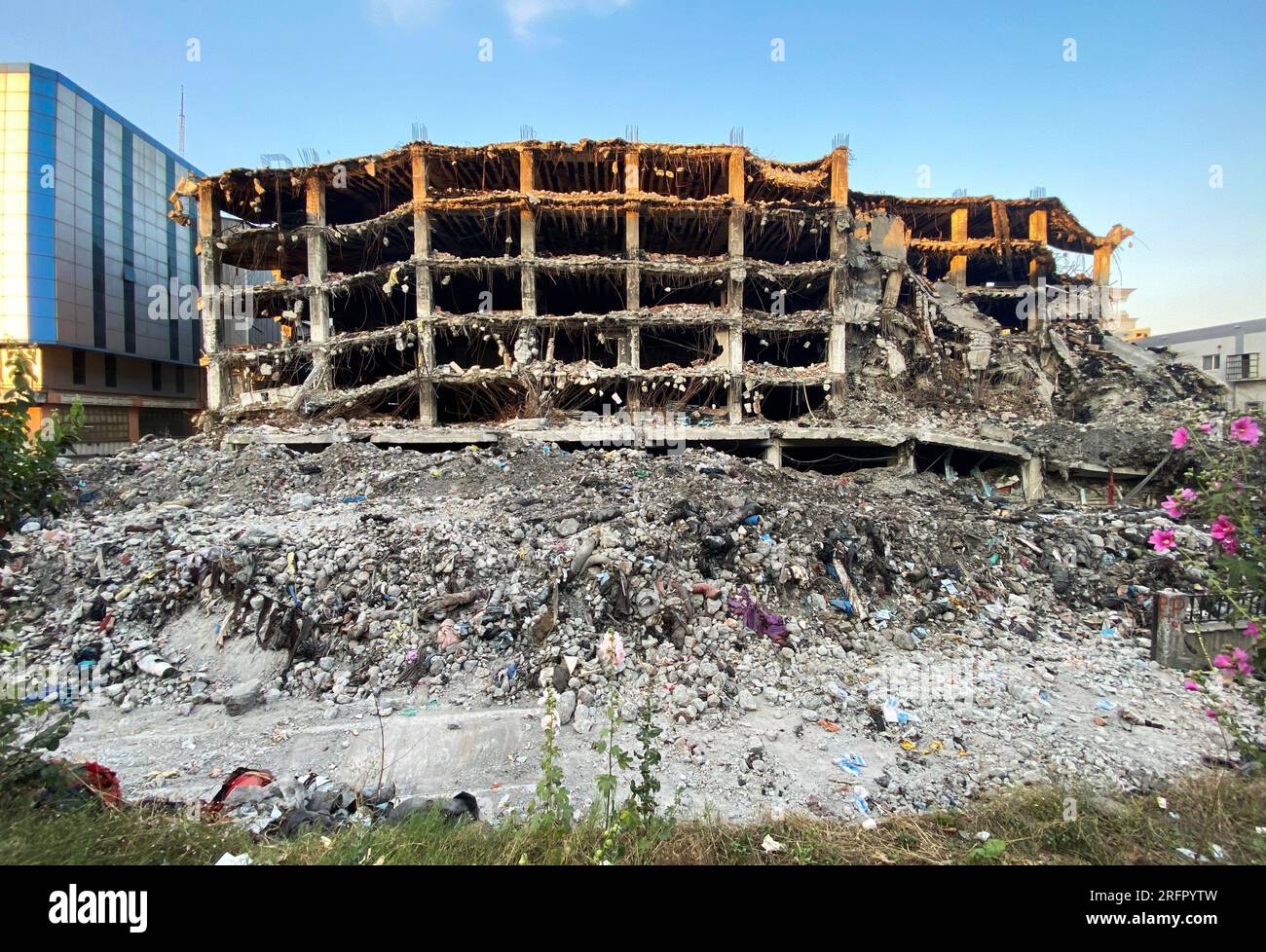 A house destroyed in an earthquake is in Kahramanmaras, Turkey. Stock Photo