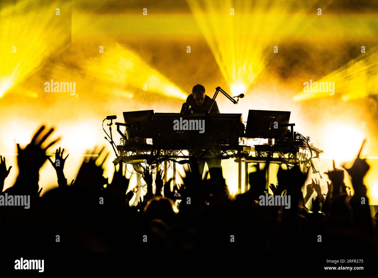 Copenhagen, Denmark. 04th Aug, 2023. The British electronic music group Underworld performs a