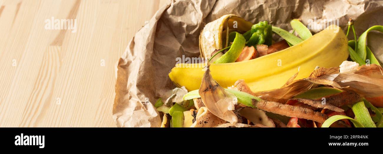 Food organic waste on eco friendly parchment paper, fruit and vegetable ...