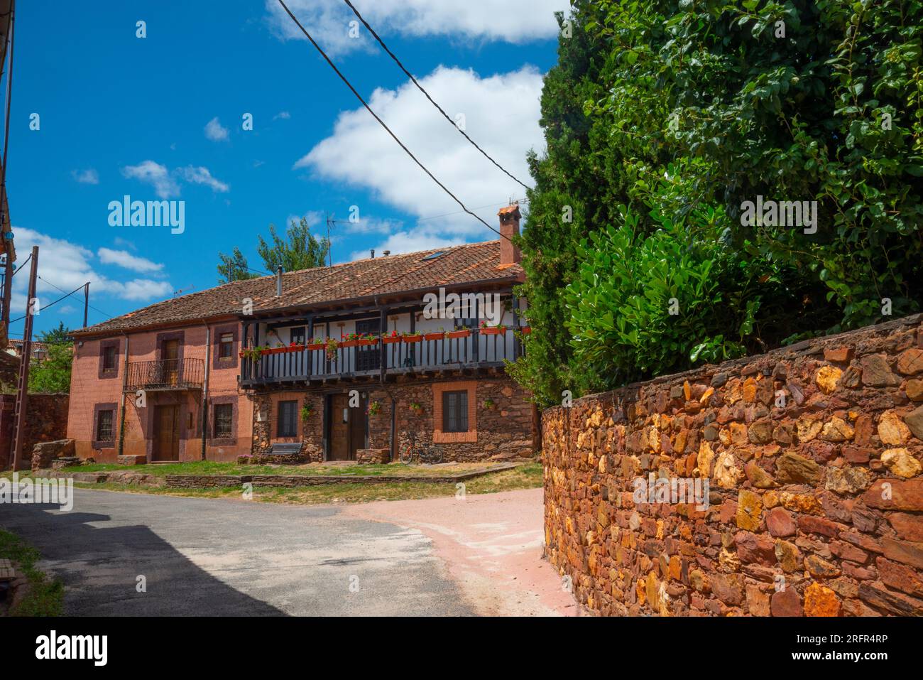 Facades of houses. Madriguera, Segovia province, Castilla Leon, Spain. Stock Photo