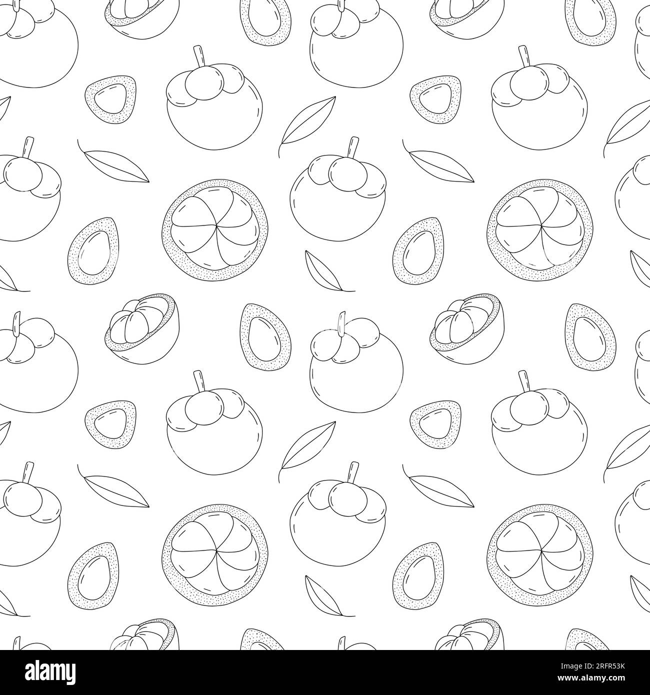 mangosteen fruit doodle seamless pattern Stock Vector