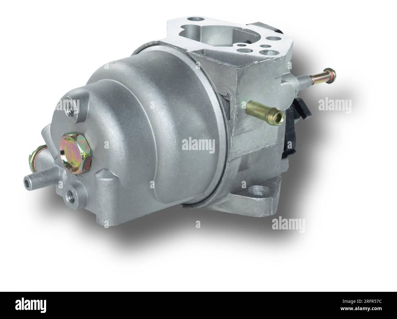 Gas engine carburetor seen from the float side of the assembly with