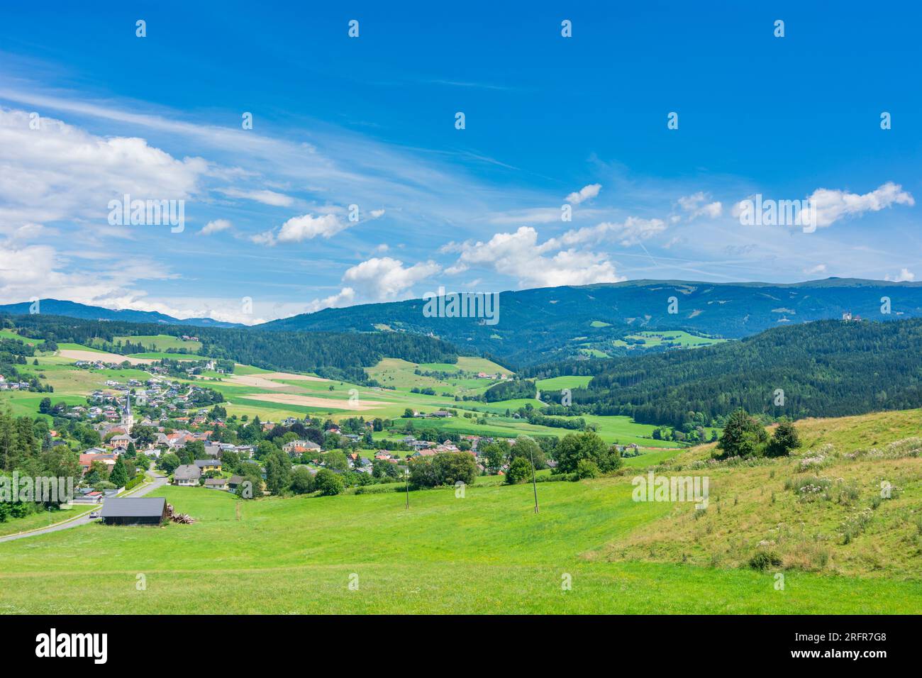 Guttaring: village Guttaring, mountain Seetaler Alpen in Mittelkärnten, Kärnten, Carinthia, Austria Stock Photo