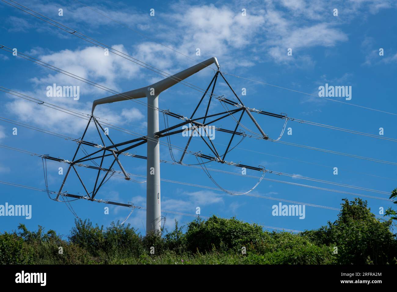 T-Pylons on the new Tickenham to Portishead 400,000 volt overhead electricity line, United Kingdom Stock Photo