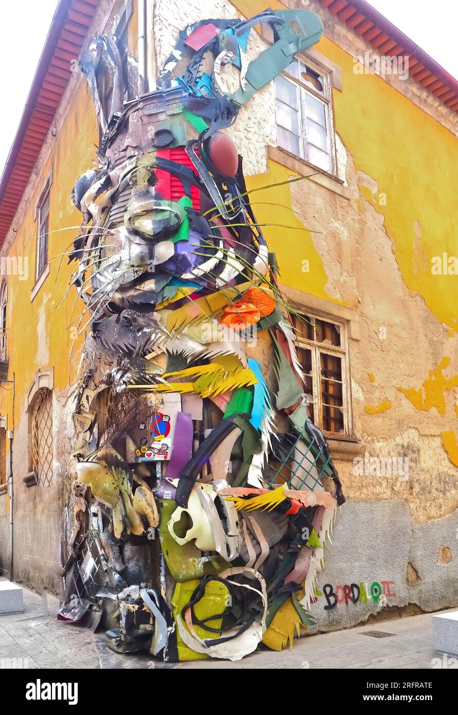 Half rabbit sculpture by Bordalo II in Gaia near Porto, Portugal Stock