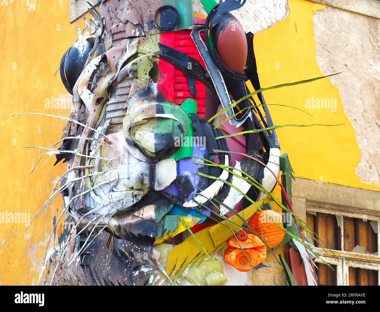 Half rabbit sculpture by Bordalo II in Gaia near Porto, Portugal Stock ...