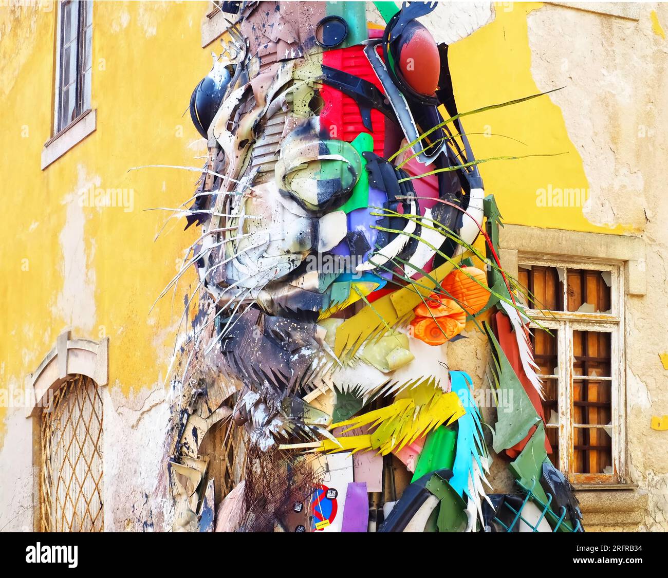 Half rabbit sculpture by Bordalo II in Gaia near Porto, Portugal Stock