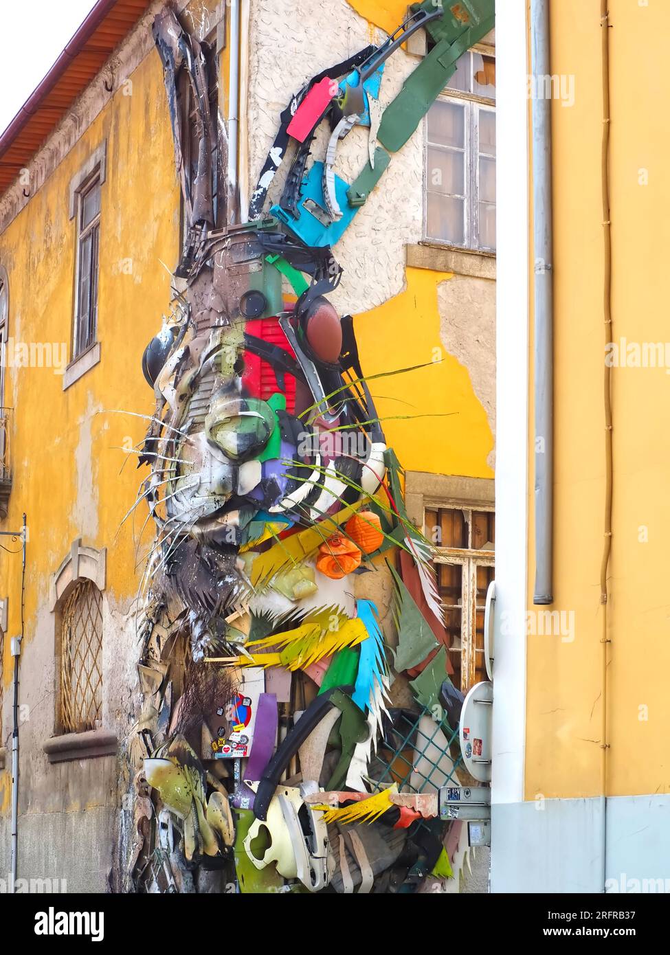 Half rabbit sculpture by Bordalo II in Gaia near Porto, Portugal Stock ...