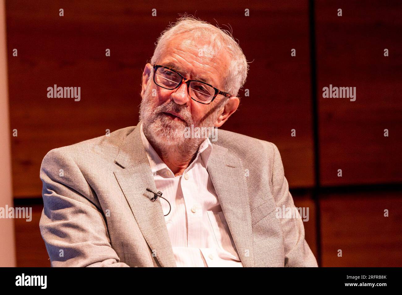 Edinburgh, United Kingdom. 05 August, 2023 Pictured: Jeremy Corbyn. Former Labour leader Jeremy Corbyn MP and renowned trade unionist Len McCluskey are interviewed by LBC presenter Iain Dale at the Edinburgh Fringe. During the interview McCluskey accused Keir Starmer of reneging on an agreement to retain Corbyn in the Labour Party. Jeremy Corbyn was quizzed if he will stand as an independent candidate in his constituency and responded by saying ‘watch this space’. Credit: Rich Dyson/Alamy Live News Stock Photo