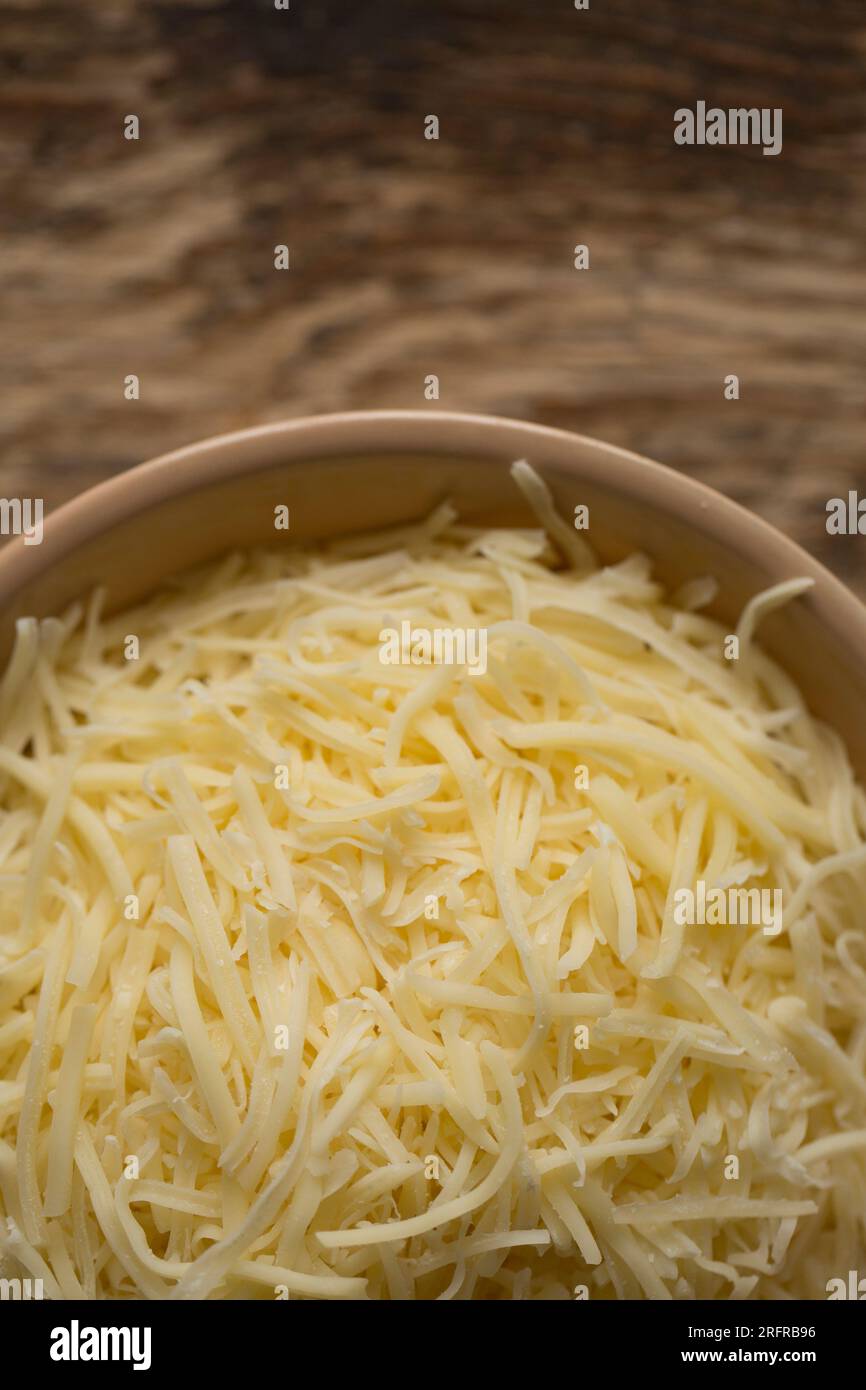 Grated Leerdammer cheese imported into the UK from The Netherlands. England UK GB Stock Photo