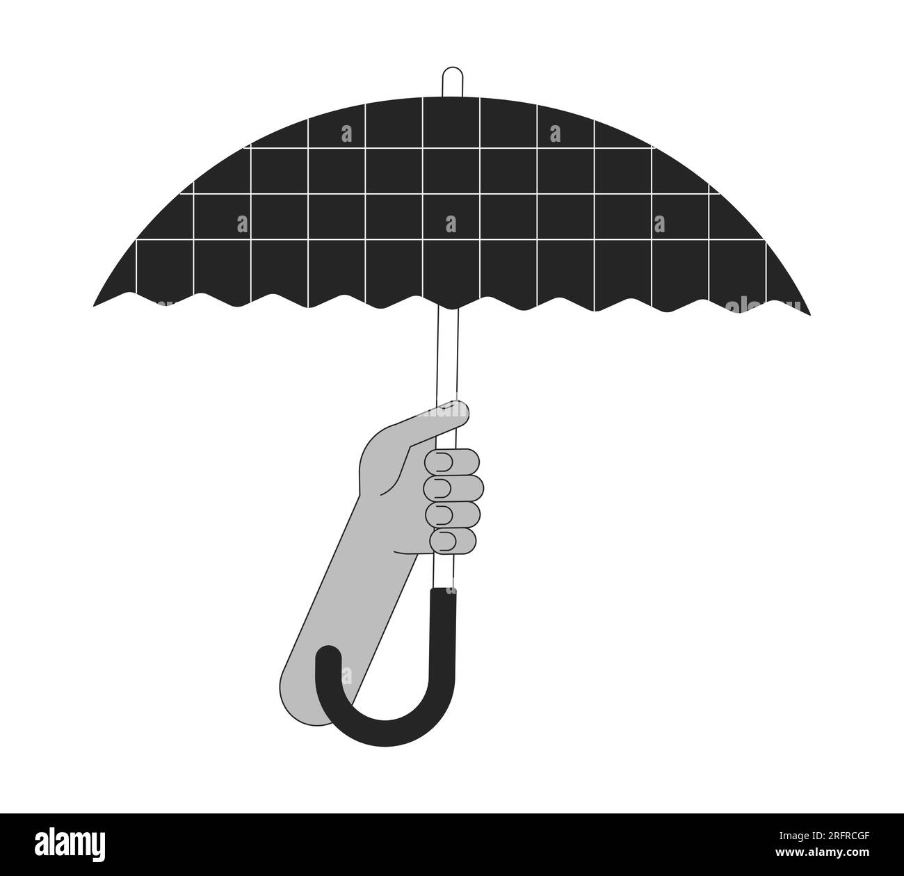 Hand holding opened umbrella flat monochrome isolated vector object