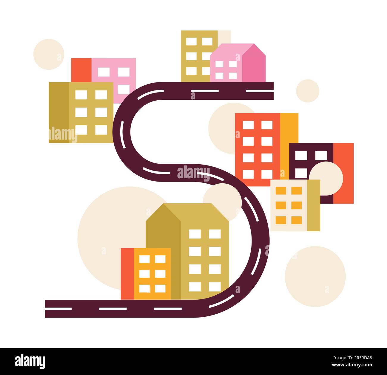 Serpentine road through city semi flat colour vector object Stock Vector