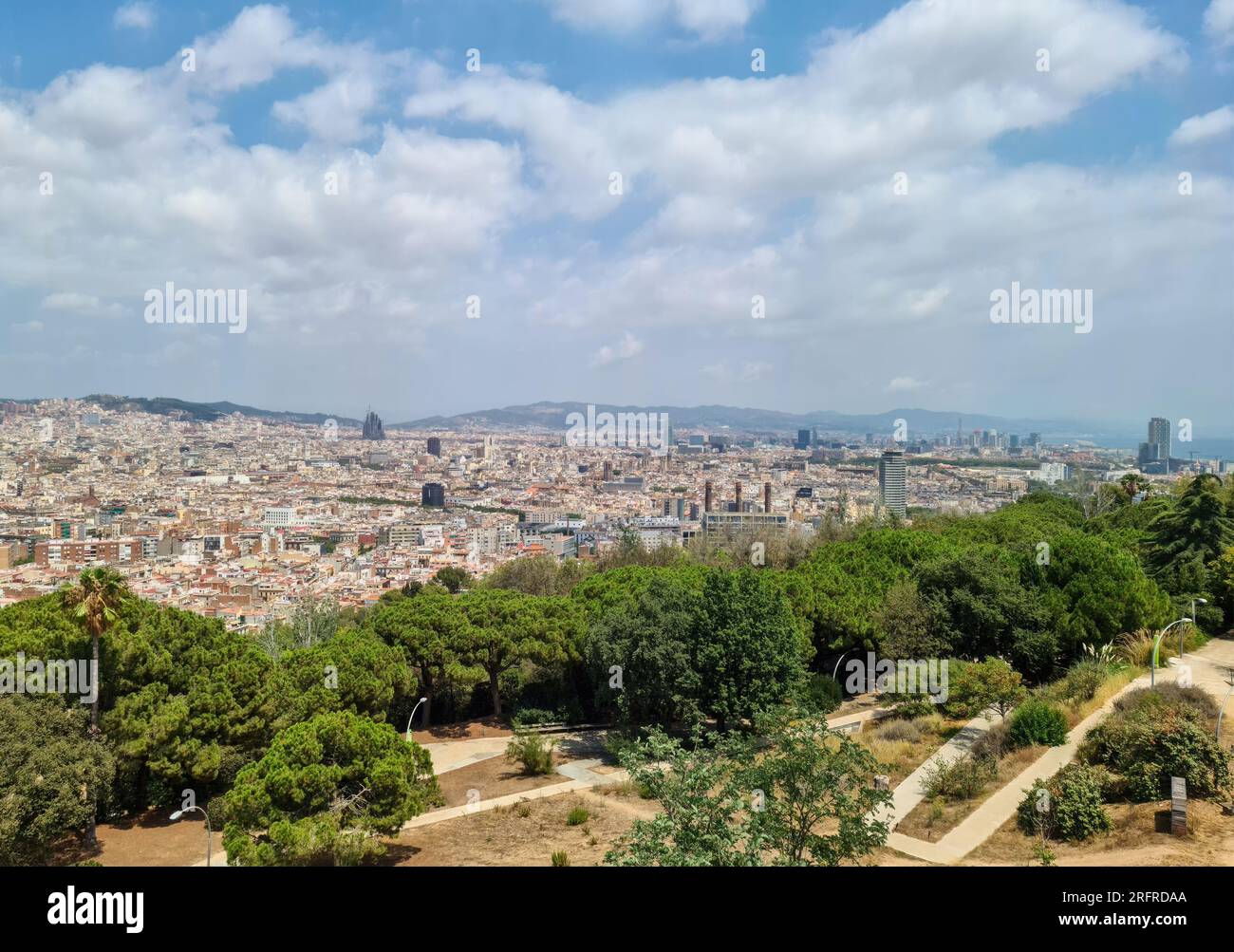 Aerial view of beautiful city Barcelona in sunny weather Stock Photo ...