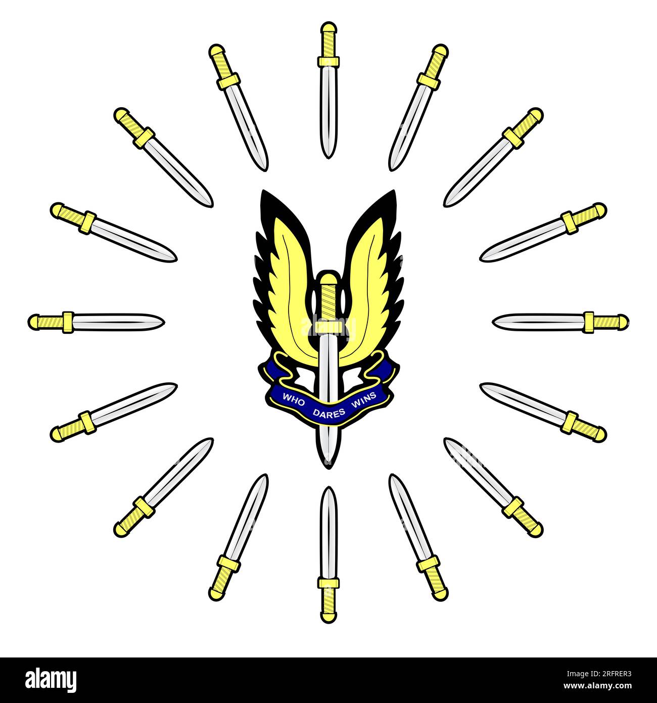 A depiction of the Special Air Service badge isolated over a white background with knifee border Stock Photo