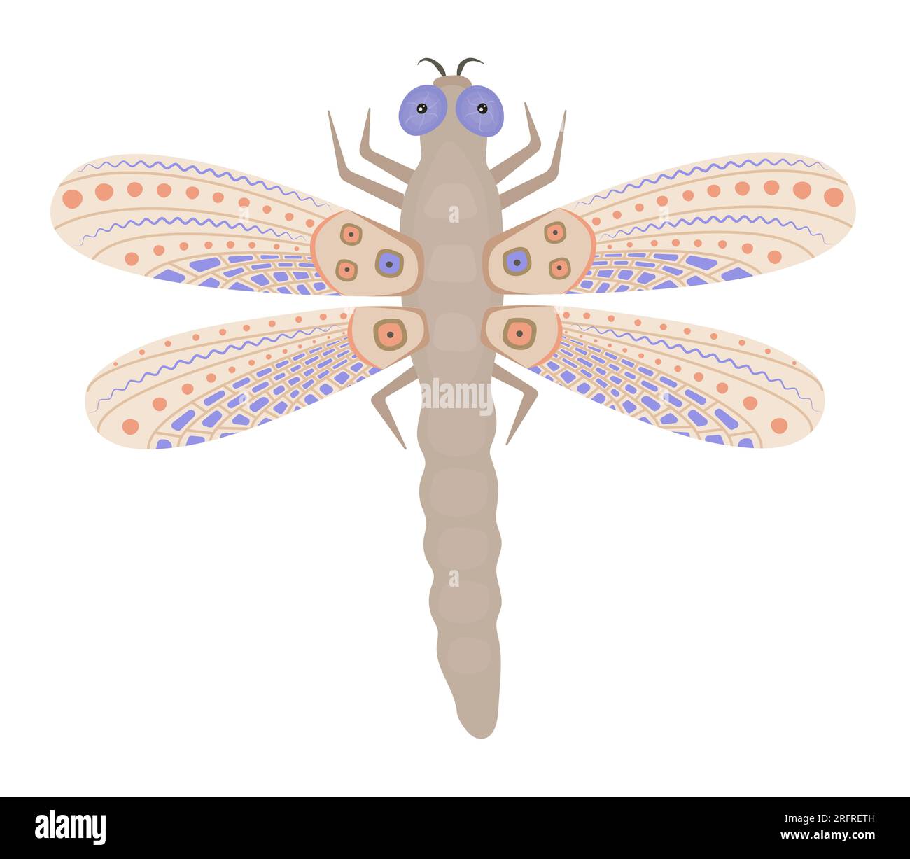 Cute beige dragonfly in kawaii and boho style Stock Vector