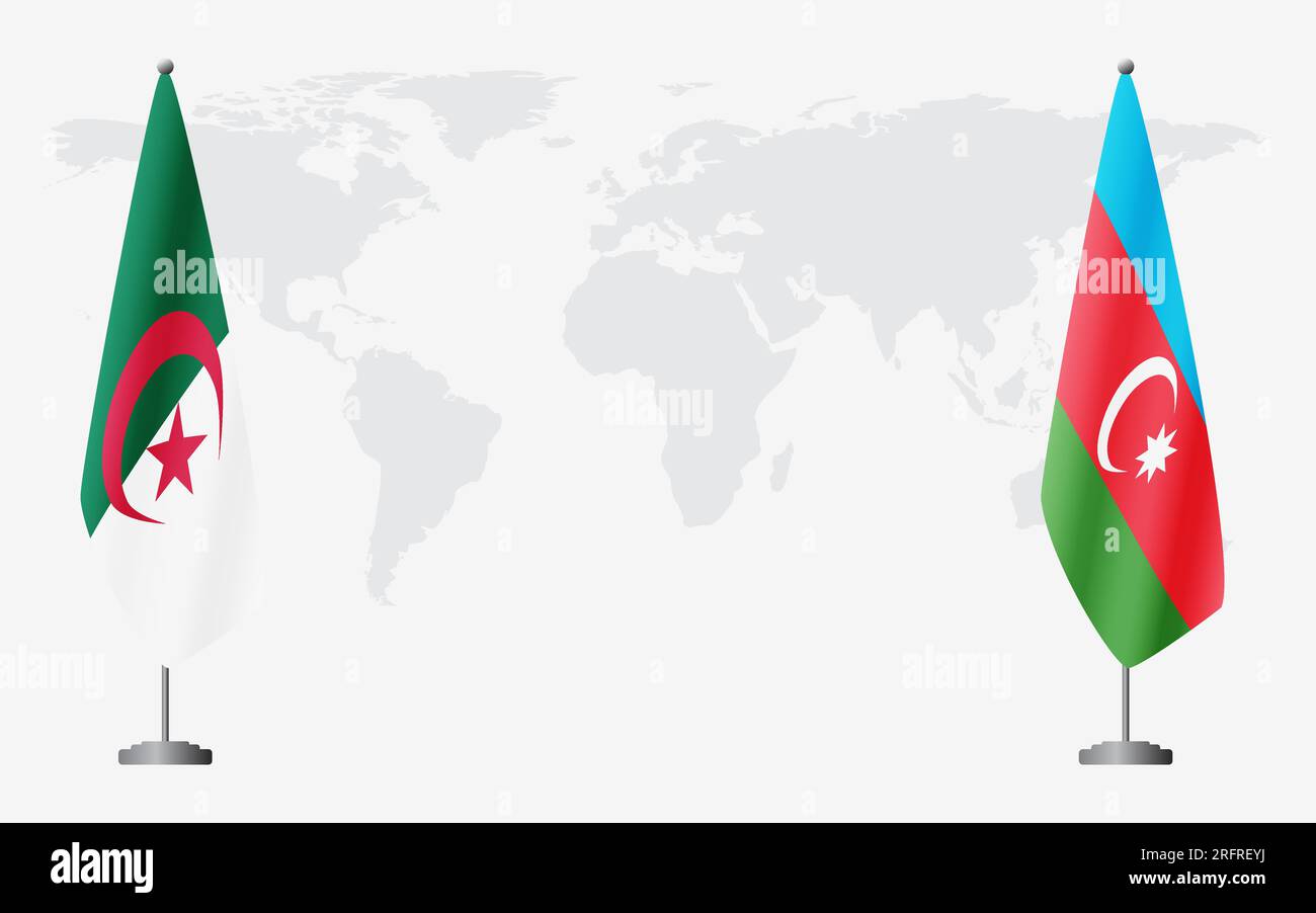 Algeria and Azerbaijan flags for official meeting against background of world map. Stock Vector