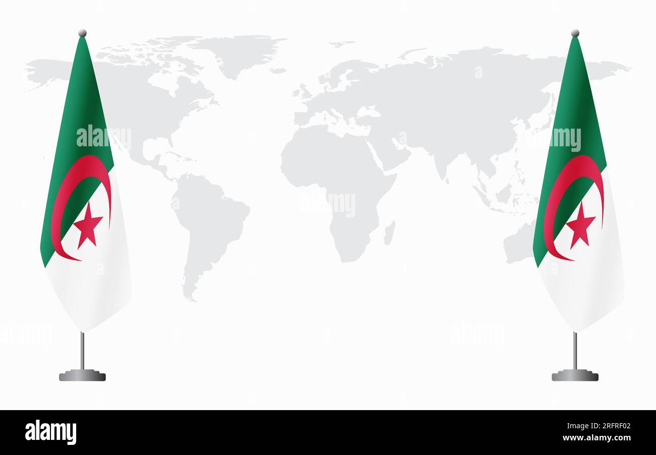 Algeria and Algeria flags for official meeting against background of world map. Stock Vector
