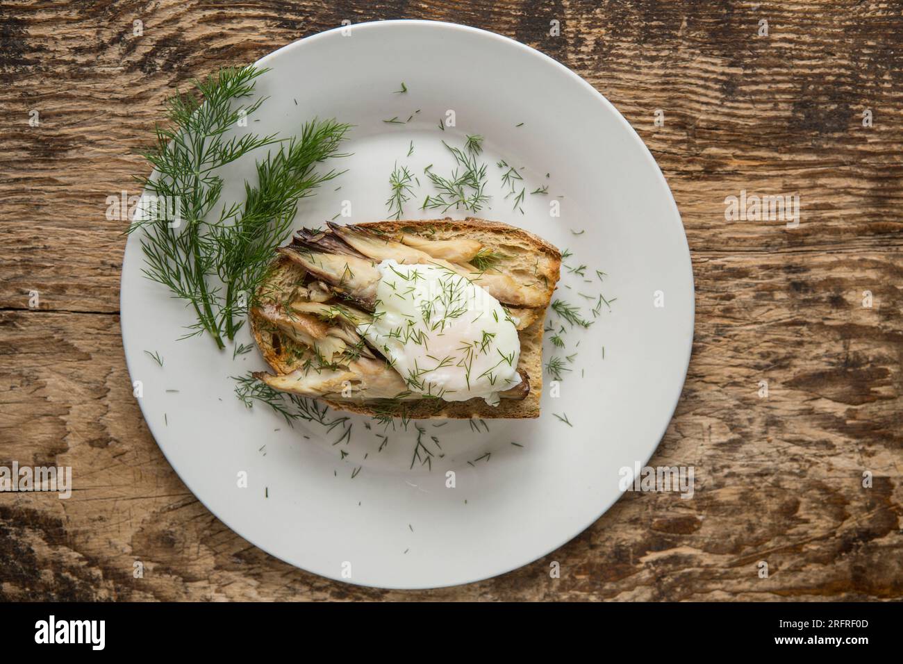 Hot smoked mackerel, served on buttered, toasted sourdough bread with a