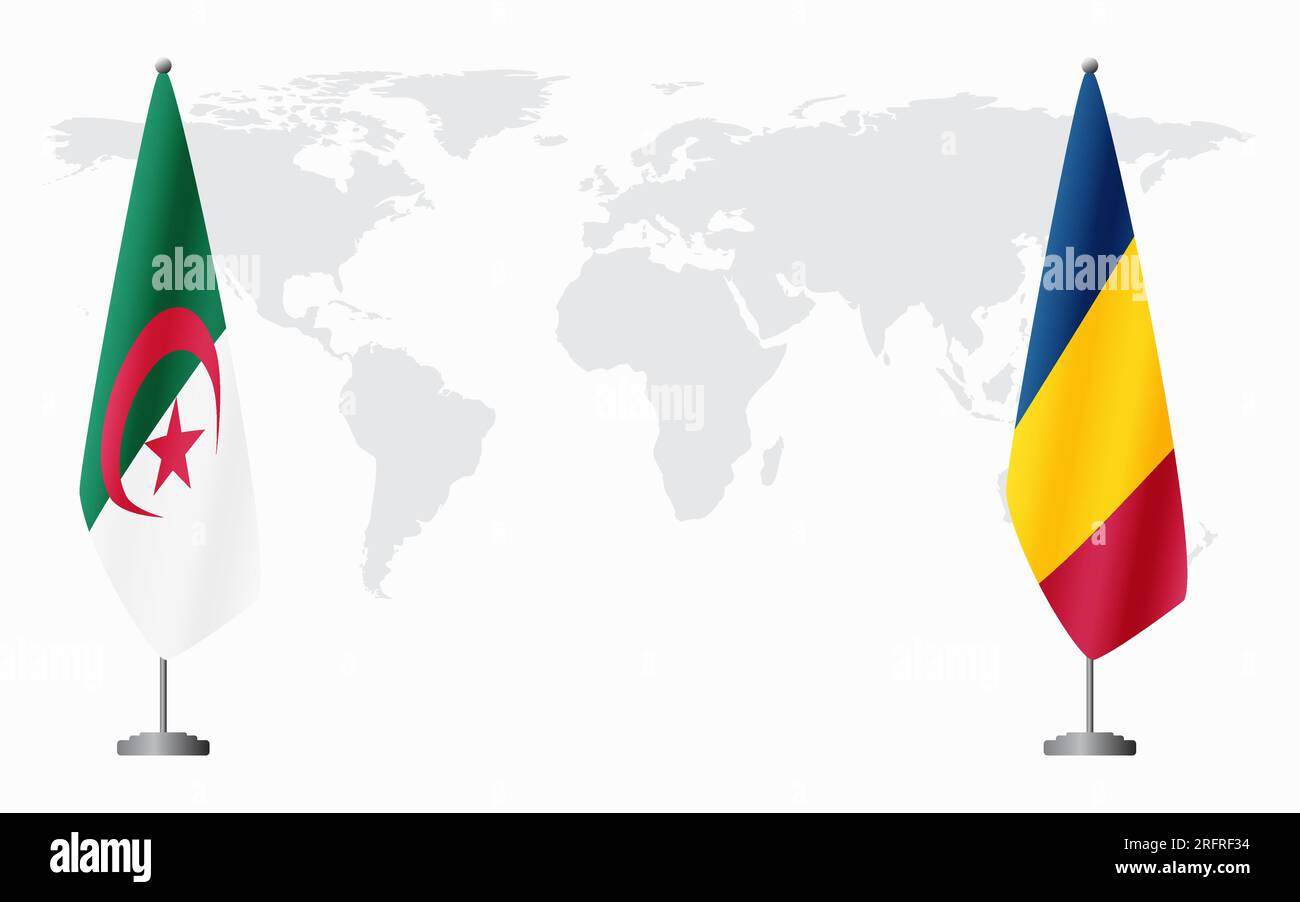 Algeria and Chad flags for official meeting against background of world map. Stock Vector
