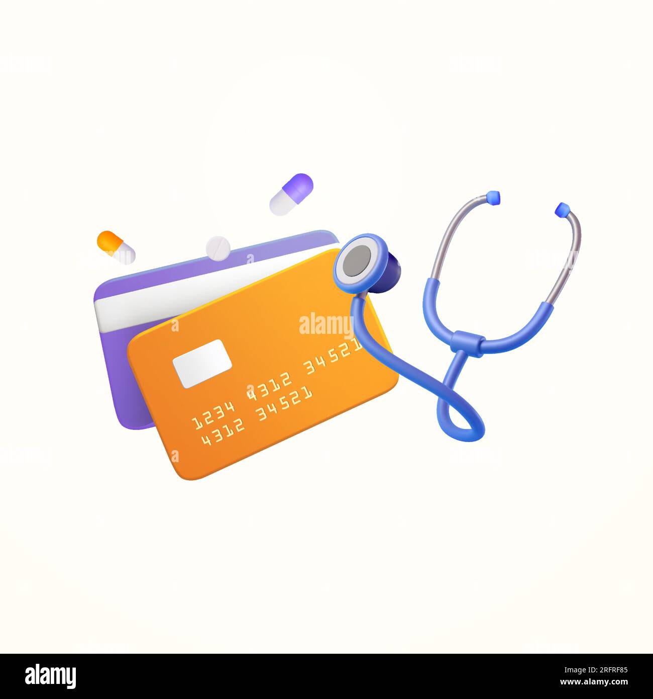 3d banking credit cards with Stethoscope, pills, isolated on white
